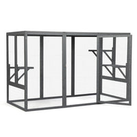 HKM-599827 Spacious Gray-Black Wooden Cat Cage with Waterproof Roof and Adjustable Pedals