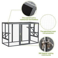 HKM-599827 Spacious Gray-Black Wooden Cat Cage with Waterproof Roof and Adjustable Pedals