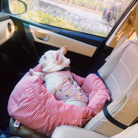 HKM-600019 Travel Pet Car Seat Cushion for Small Dogs - Red and Blue Stripes - Fits Most Cars and SUVs - Oxford Cloth Material - Size: 55x50x30cm