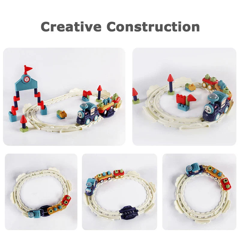 KTX-600083 Large Particle Train Building Block Set with Music and Light for Kids, Educational DIY Track Toy