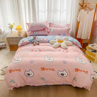 HKM-600147 Cotton 4-Piece Dormitory Bedding Set with Bed Sheet, Quilt Cover, and Pillowcases