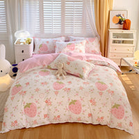 HKM-600147 Cotton 4-Piece Dormitory Bedding Set with Bed Sheet, Quilt Cover, and Pillowcases