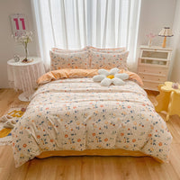 HKM-600147 Cotton 4-Piece Dormitory Bedding Set with Bed Sheet, Quilt Cover, and Pillowcases