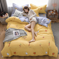 HKM-600147 Cotton 4-Piece Dormitory Bedding Set with Bed Sheet, Quilt Cover, and Pillowcases