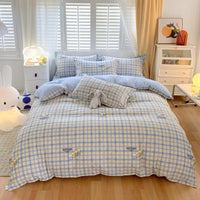HKM-600147 Cotton 4-Piece Dormitory Bedding Set with Bed Sheet, Quilt Cover, and Pillowcases