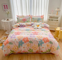 HKM-600147 Cotton 4-Piece Dormitory Bedding Set with Bed Sheet, Quilt Cover, and Pillowcases