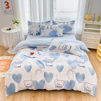 HKM-600147 Cotton 4-Piece Dormitory Bedding Set with Bed Sheet, Quilt Cover, and Pillowcases