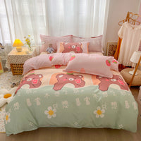 HKM-600147 Cotton 4-Piece Dormitory Bedding Set with Bed Sheet, Quilt Cover, and Pillowcases