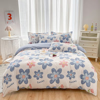 HKM-600147 Cotton 4-Piece Dormitory Bedding Set with Bed Sheet, Quilt Cover, and Pillowcases