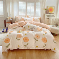HKM-600147 Cotton 4-Piece Dormitory Bedding Set with Bed Sheet, Quilt Cover, and Pillowcases