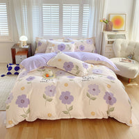 HKM-600147 Cotton 4-Piece Dormitory Bedding Set with Bed Sheet, Quilt Cover, and Pillowcases