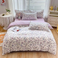 HKM-600147 Cotton 4-Piece Dormitory Bedding Set with Bed Sheet, Quilt Cover, and Pillowcases
