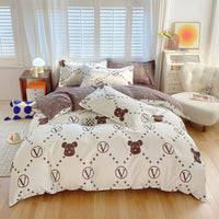 HKM-600147 Cotton 4-Piece Dormitory Bedding Set with Bed Sheet, Quilt Cover, and Pillowcases