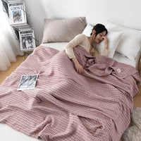 HKM-600147 Cotton Waffle Knit Chenille Sofa Cover Blanket in Various Sizes and Colors