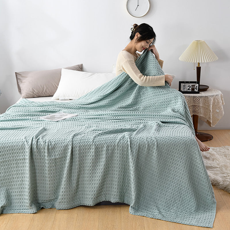 HKM-600147 Cotton Waffle Knit Chenille Sofa Cover Blanket in Various Sizes and Colors