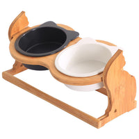 HKM-600339 Ceramic Cat Food Bowl with Stand - 400ml Capacity, Available in Single and Double Bowl Options, Various Colors