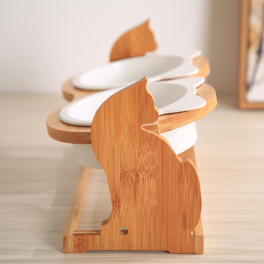 HKM-600339 Ceramic Cat Food Bowl with Stand - 400ml Capacity, Available in Single and Double Bowl Options, Various Colors