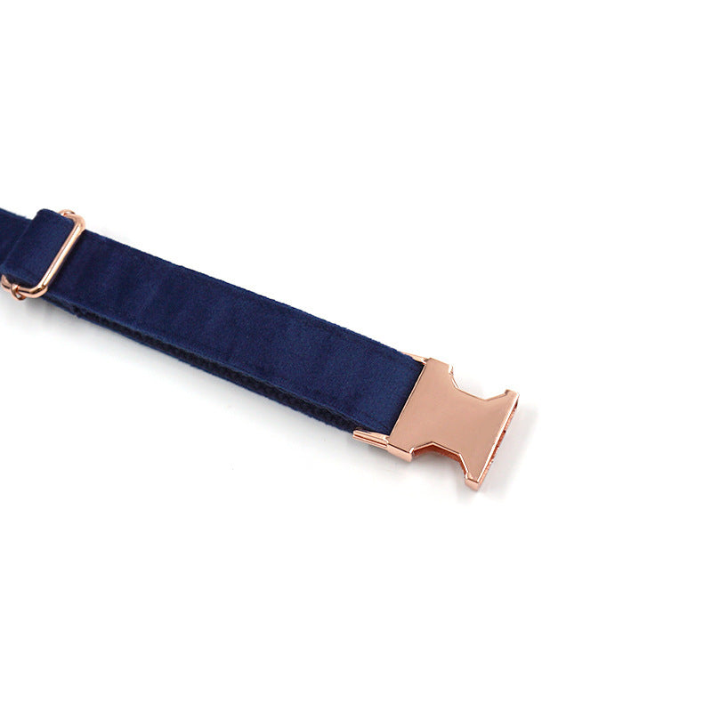 HKM-600531 Blue Velvet Rose Gold Buckle Pet Collar