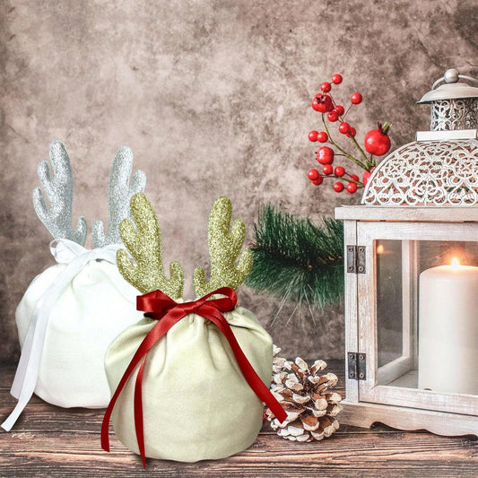 HKM-600787 Christmas Velvet Drawstring Bags - 5 Pack Festive Gift Pouches for Jewelry and Treats
