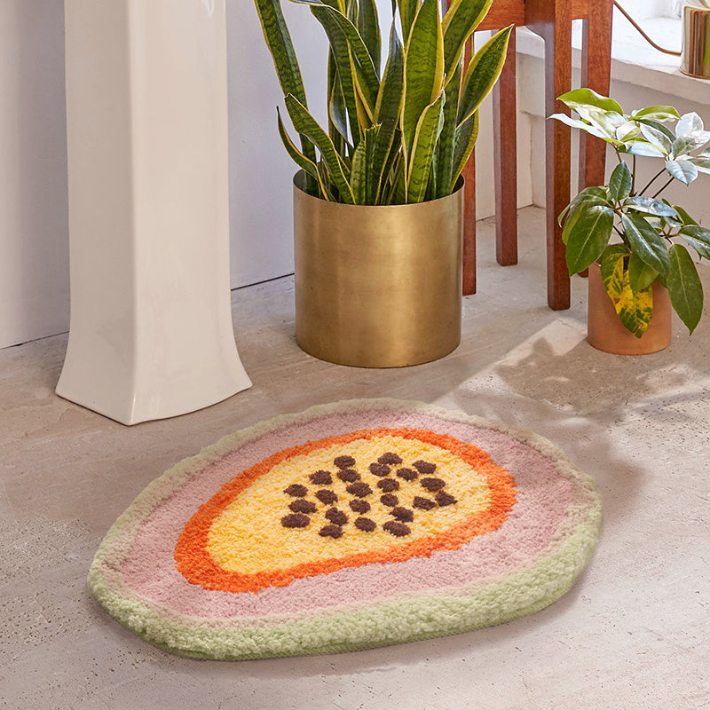 HKM-600787 Papaya-Inspired Hand Washable Bathroom Mat - 65cm x 47cm, Soft Chemical Fiber