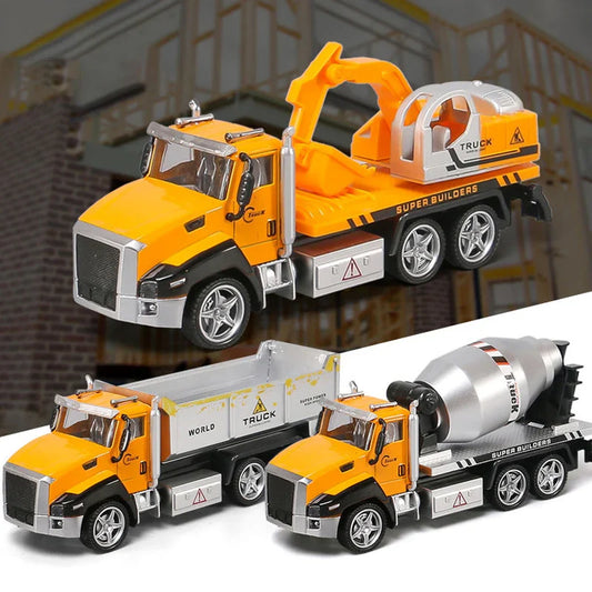 HKM-601235 1:24 Alloy Pull Back Metal Construction Truck Toy - Excavator and Police Series for Kids