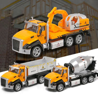 HKM-601235 1:24 Alloy Pull Back Metal Construction Truck Toy - Excavator and Police Series for Kids