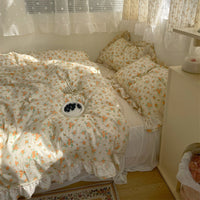 HKM-601299 Cotton Lace Four-Piece Bedding Set with Quilt Cover and Bed Skirt