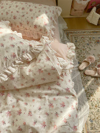 HKM-601299 Cotton Lace Four-Piece Bedding Set with Quilt Cover and Bed Skirt