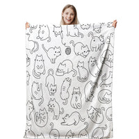 HKM-601299 Cute Cat Flannel Blanket - Soft Polyester Fabric, Available in Multiple Sizes for All Seasons