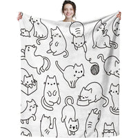 HKM-601299 Cute Cat Flannel Blanket - Soft Polyester Fabric, Available in Multiple Sizes for All Seasons