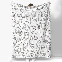 HKM-601299 Cute Cat Flannel Blanket - Soft Polyester Fabric, Available in Multiple Sizes for All Seasons