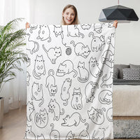 HKM-601299 Cute Cat Flannel Blanket - Soft Polyester Fabric, Available in Multiple Sizes for All Seasons
