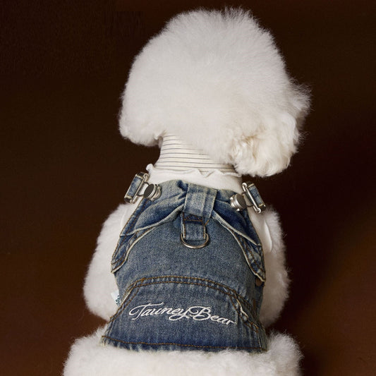 HKM-601555 Denim Suspender Skirt for Small and Medium Dogs - Casual Sleeveless Design