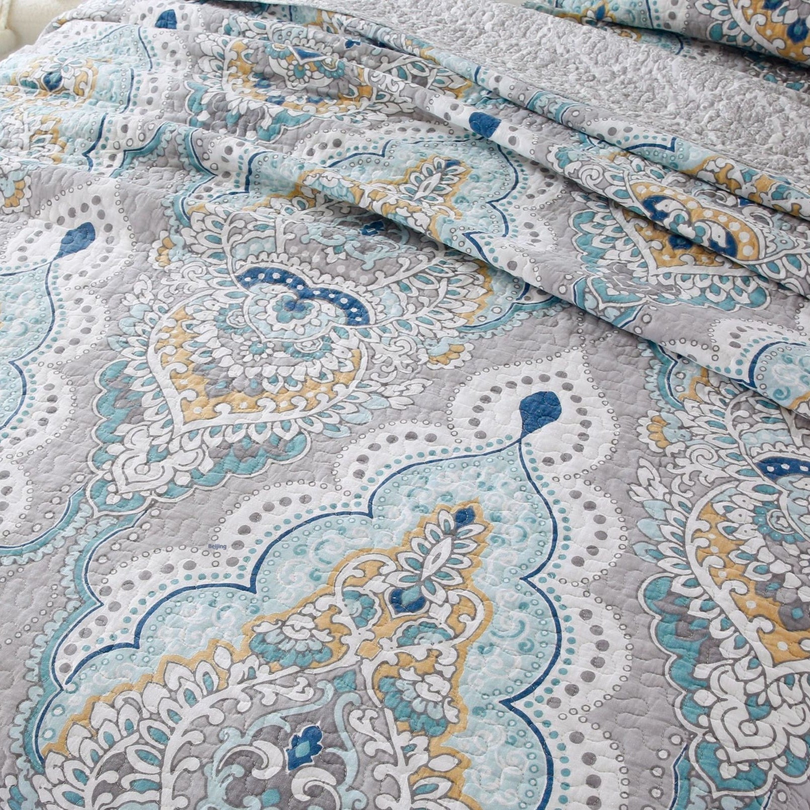 HKM-602131 Geometric Pattern Pure Cotton 3-Piece Bedding Set - Bed Cover, Duvet Cover & Pillowcases