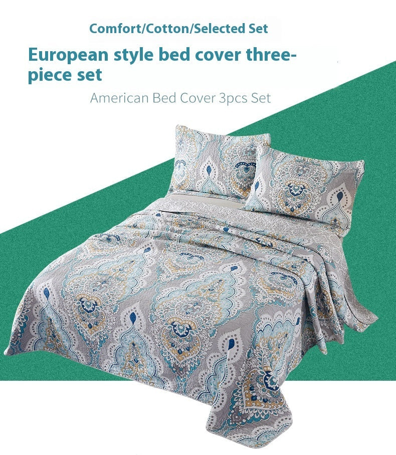 HKM-602131 Geometric Pattern Pure Cotton 3-Piece Bedding Set - Bed Cover, Duvet Cover & Pillowcases