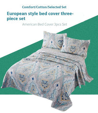 HKM-602131 Geometric Pattern Pure Cotton 3-Piece Bedding Set - Bed Cover, Duvet Cover & Pillowcases