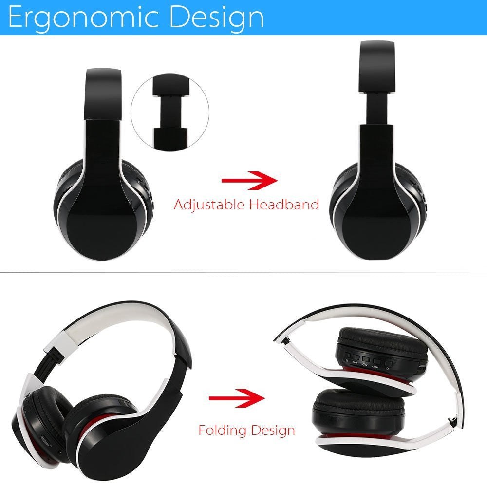 HKM-602195 Foldable Waterproof Bluetooth Headphones with Mic, 11 Hours Talk Time, Rechargeable Battery, and TF Card Support