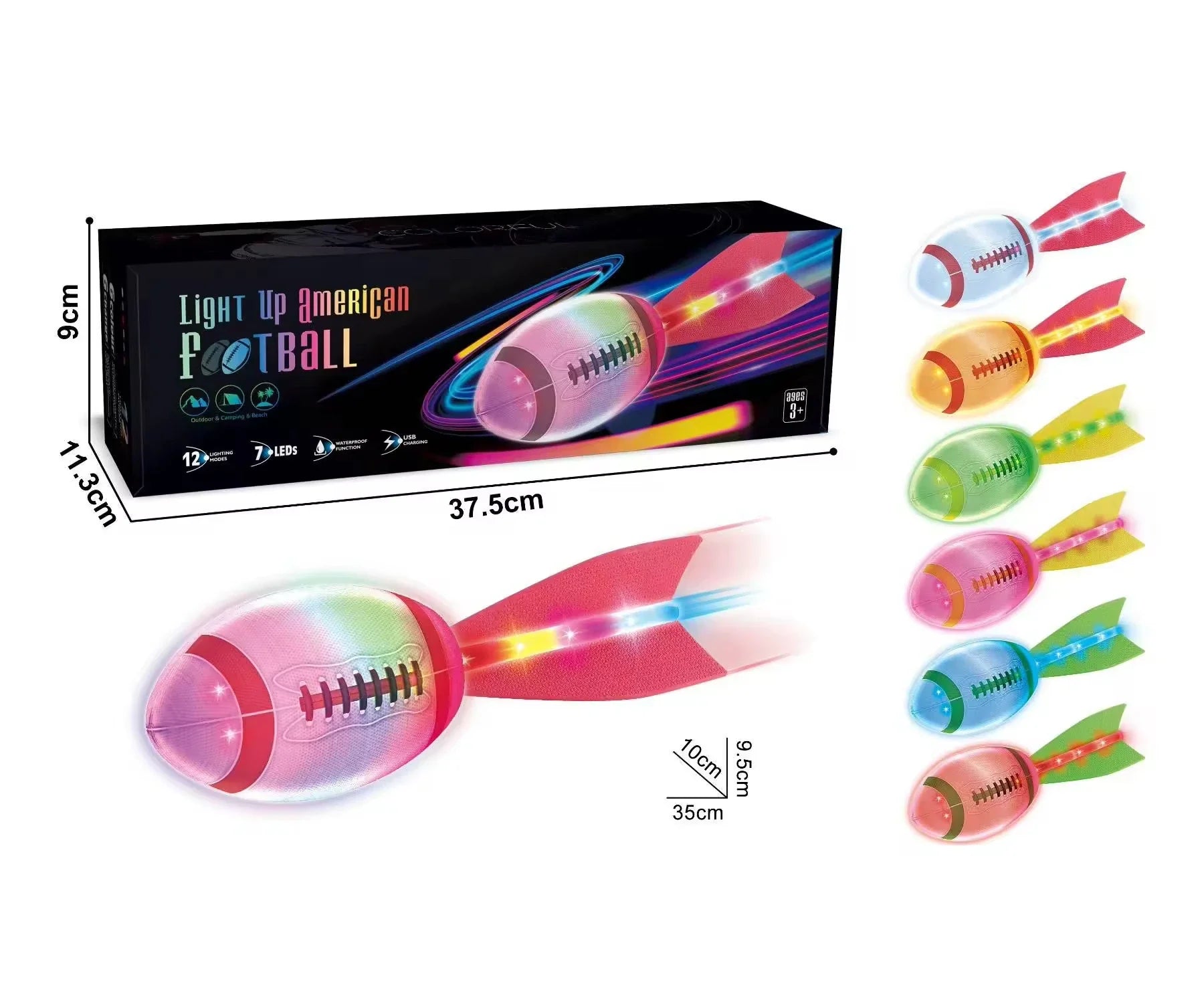 HKM-602387 Light-Up Flying Rugby Ball with 12 Light Modes for Outdoor Sports and Interactive Play
