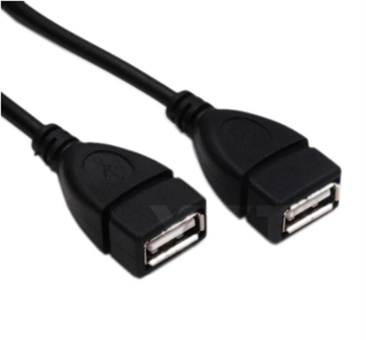HKM-602515 Dual Female USB Charging Cable - 0.3m Black Copper Wire for Personal Computer Connection