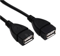 HKM-602515 Dual Female USB Charging Cable - 0.3m Black Copper Wire for Personal Computer Connection
