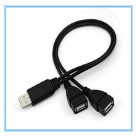 HKM-602515 Dual Female USB Charging Cable - 0.3m Black Copper Wire for Personal Computer Connection