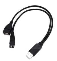 HKM-602515 Dual Female USB Charging Cable - 0.3m Black Copper Wire for Personal Computer Connection