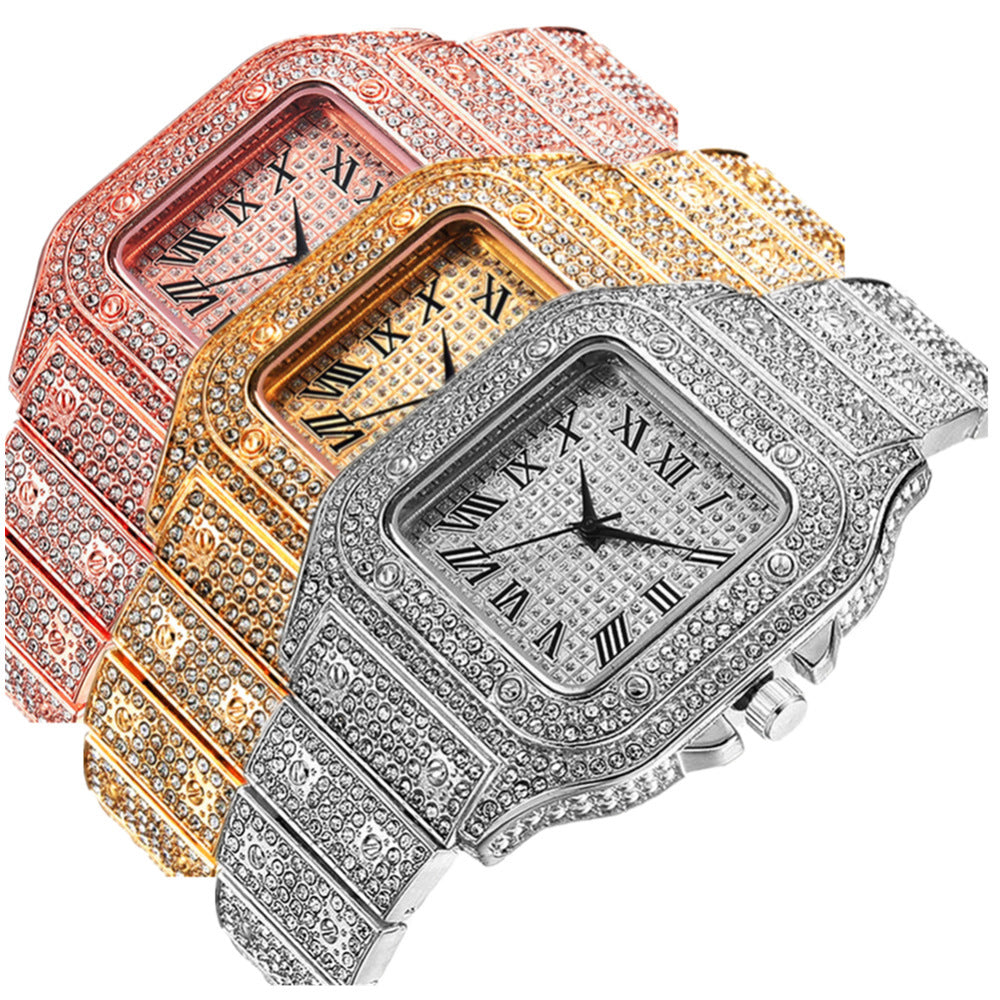 HKM-602643 Roman Scale Quartz Watch Set with Bracelet and Necklace - 3 Piece Luxury Fashion Ensemble