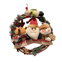 HKM-602899 Christmas Vine Ring Decoration Pendant - Santa Claus, Snowman, and Elk Designs - Rattan, Korean Style, 34CM/22.5CM