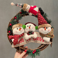 HKM-602899 Christmas Vine Ring Decoration Pendant - Santa Claus, Snowman, and Elk Designs - Rattan, Korean Style, 34CM/22.5CM