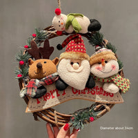 HKM-602899 Christmas Vine Ring Decoration Pendant - Santa Claus, Snowman, and Elk Designs - Rattan, Korean Style, 34CM/22.5CM