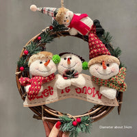HKM-602899 Christmas Vine Ring Decoration Pendant - Santa Claus, Snowman, and Elk Designs - Rattan, Korean Style, 34CM/22.5CM