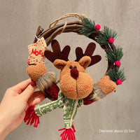 HKM-602899 Christmas Vine Ring Decoration Pendant - Santa Claus, Snowman, and Elk Designs - Rattan, Korean Style, 34CM/22.5CM