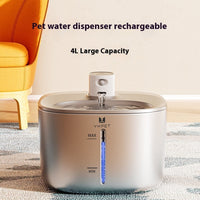 HKM-603155 Stainless Steel Automatic Pet Water Dispenser - 4L Rechargeable Bowl for Cats and Dogs
