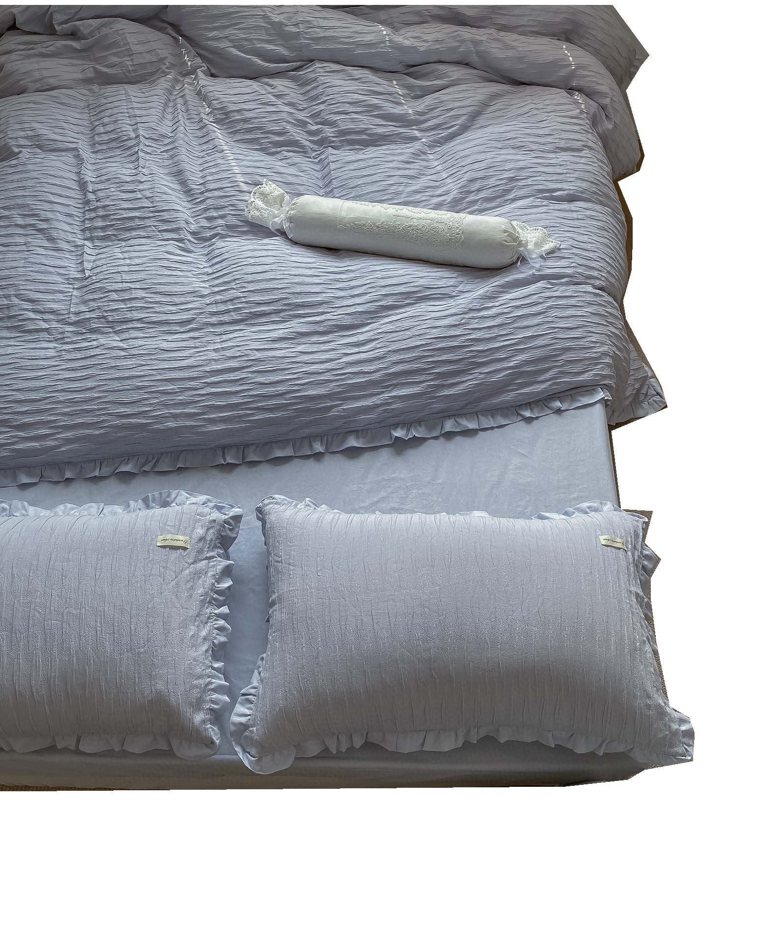 HKM-603283 Washed Cotton Quilt Cover Set - Soft White, Powder, Fog Blue | Various Sizes Available
